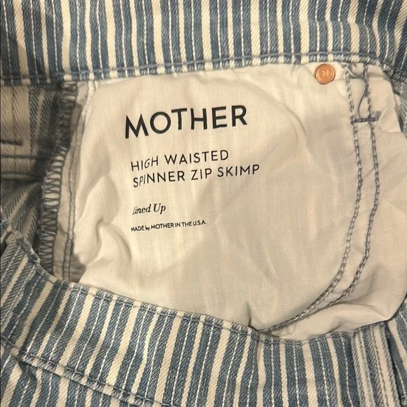 MOTHER Women's High Rise Jeans in Blue and White Stripes - Picture 9 of 12